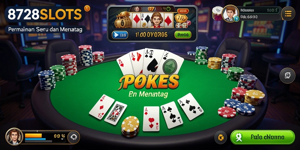 Tampilan screenshot 8728SLOTS dengan gameplay Poker yang mendebarkan.