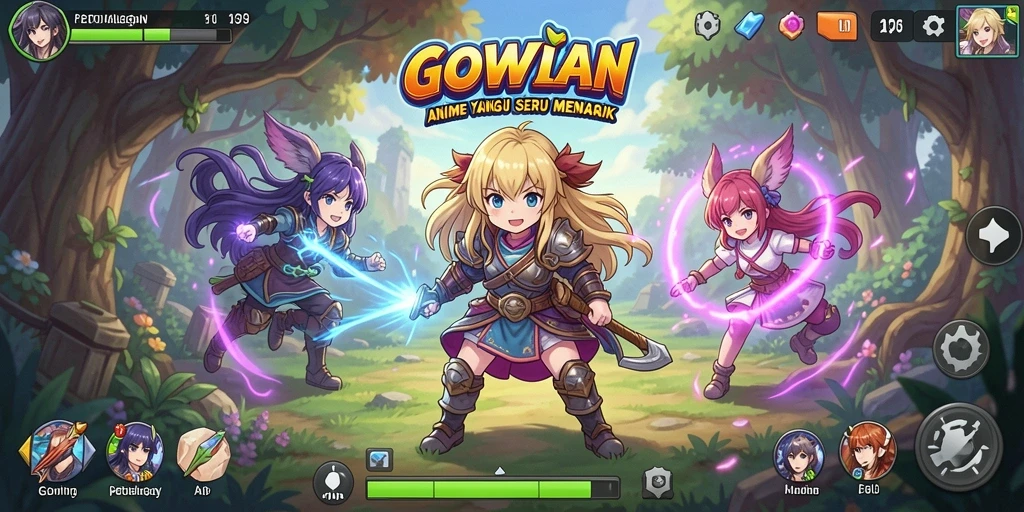Screenshot gameplay GOWIN yang menampilkan pertempuran seru dalam dunia Anime.