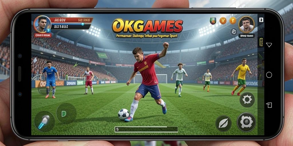 Tampilan utama gameplay di OKGAMES menampilkan keseruan olahraga.